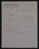 Tony R&Eacute;VILLON, Ecrivain et Homme politique - LETTRE AUTOGRAPHE SIGN&Eacute;E. Tony R&Eacute;VILLON