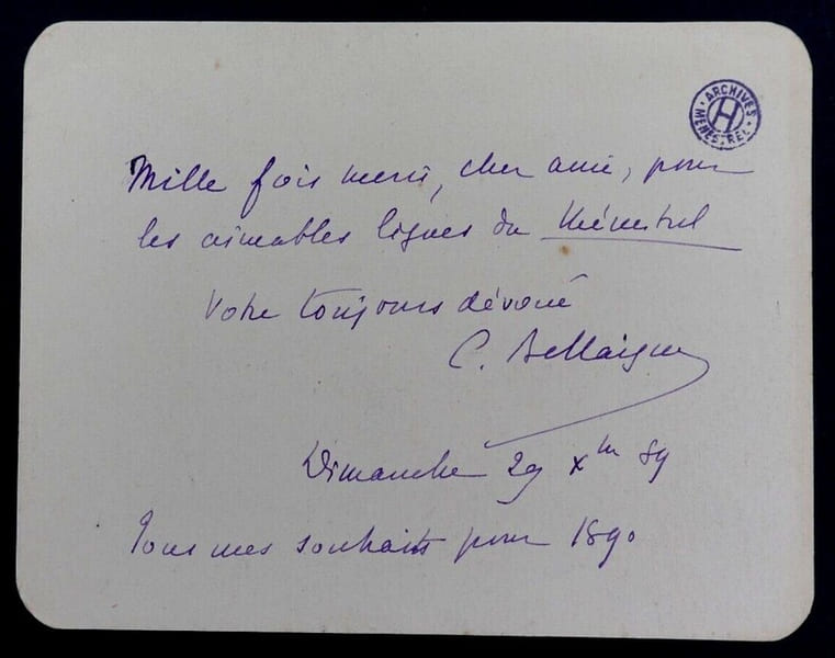 Camille BELLAIGUE, Critique musical - CARTE-LETTRE AUTOGRAPHE SIGN&Eacute;E. Camille BELLAIGUE