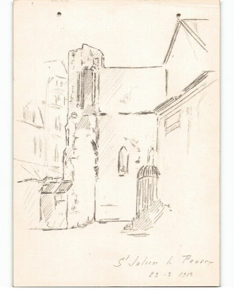 Dessin au crayon, &Eacute;glise Saint Julien le Pauvre par E. Phelipeau, 29 mars 1912. E. Phelipeau
