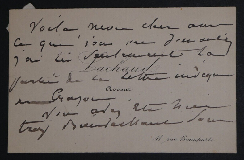 Charles LACHAUD, Avocat - CARTE DE VISITE AUTOGRAPHE SIGN&Eacute;E. Charles LACHAUD