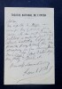 LETTRE AUTOGRAPHE SIGN&Eacute;E, TH&Eacute;&Acirc;TRE NATIONAL DE L'OP&Eacute;RA. VIDAL Paul