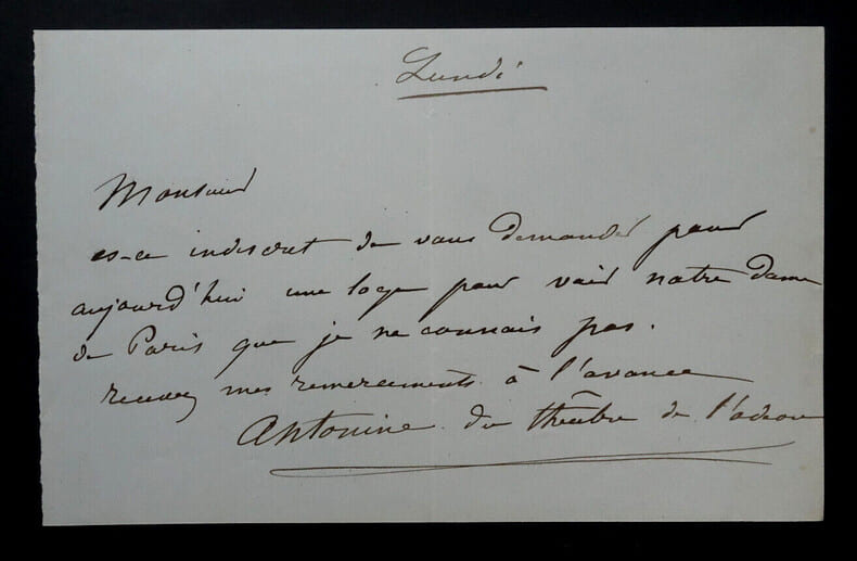 Antonine PELISS&Eacute;, Actrice du Th&eacute;&acirc;tre de l'Od&eacute;on - LETTRE AUTOGRAPHE SIGN&Eacute;E. Antonine Peliss&eacute;