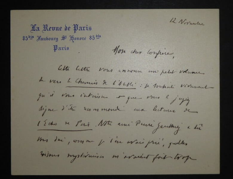 LETTRE AUTOGRAPHE SIGN&Eacute;E, "Le Chemin de l'Oubli", ECHO DE PARIS. Andr&eacute; Rivoire