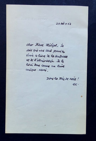Gilbert CESBRON - LETTRE AUTOGRAPHE SIGN&Eacute;E &Agrave; Pierre HIEGEL, DECEMBRE 1962. Gilbert Cesbron