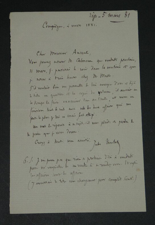 Jules TROUBAT - LETTRE AUTOGRAPHE SIGN&Eacute;E &Agrave; Emile AUCANTE, 1881. Jules TROUBAT