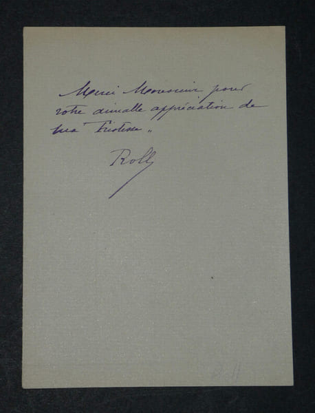 Alfred ROLL - NOTE AUTOGRAPHE SIGN&Eacute;E DE REMERCIEMENTS. Alfred ROLL
