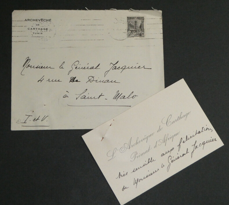 Alexis LEMA&Icirc;TRE, religieux - Carte de visite autographe au G&eacute;n&eacute;ral JACQUIER. Alexis LEMA&Icirc;TRE