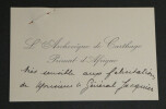 Alexis LEMA&Icirc;TRE, religieux - Carte de visite autographe au G&eacute;n&eacute;ral JACQUIER. Alexis LEMA&Icirc;TRE