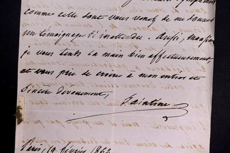 Joseph-Xavier BONIFACE dit SAINTINE - LETTRE AUTOGRAPHE SIGNÉE, 1862