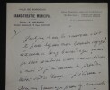 MARCOUX Giovanni - Lettre autographe sign&eacute;e, Grand Th&eacute;&acirc;tre Municipal de Bordeaux. Giovanni Vanni Marcoux