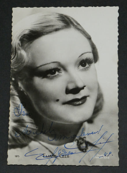 &Eacute;lyane C&Eacute;LIS - Carte postale photographique sign&eacute;e et d&eacute;dicac&eacute;e, 1944. &Eacute;lyane C&Eacute;LIS