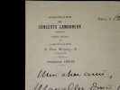 CHEVILLARD Camille - LETTRE AUTOGRAPHE SIGN&Eacute;E, CONCERTS LAMOUREUX, PARIS, 1906. Camille Chevillard