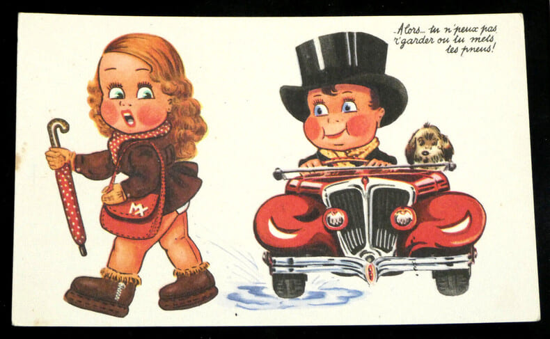 Lot de 22 cartes postales anciennes Enfants Couple Voiture M&eacute;tier. 