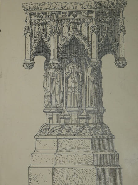Fonts baptismaux de l'&eacute;glise Saint-S&eacute;verin &agrave; Paris — Dessin original sign&eacute;, encre vers 1930. Louis Henri Laffill&eacute;e