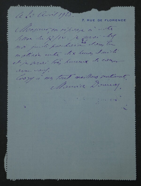 Maurice DONNAY, LETTRE AUTOGRAPHE SIGN&Eacute;E AU DIRECTEUR DE LA REVUE FRANCAISE 1923. Maurice DONNAY