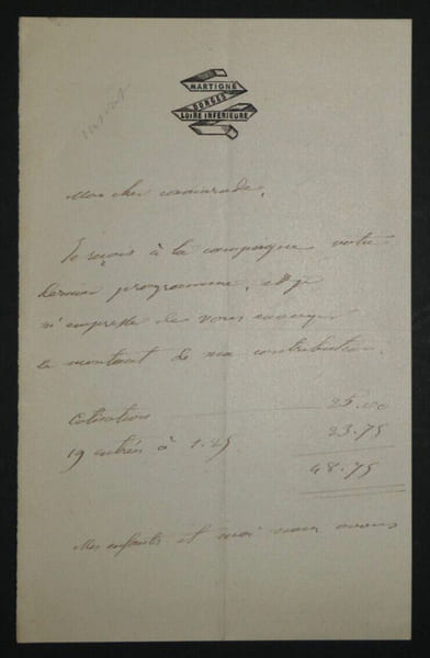 Jules-Antoine Maillard DE LA GOURNERIE, Ing&eacute;nieur - LETTRE AUTOGRAPHE SIGN&Eacute;E. Jules-Antoine Maillard DE LA GOURNERIE