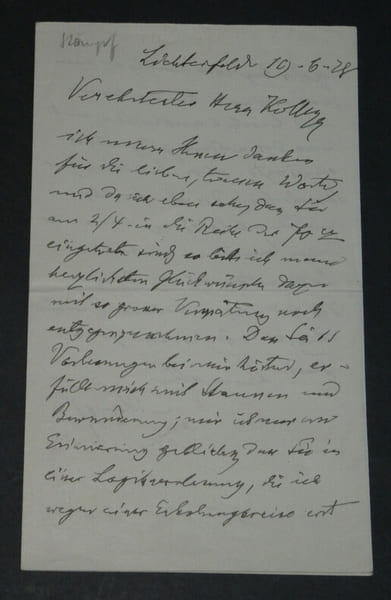 Carl STUMPF - Lettre autographe sign&eacute;e de f&eacute;licitations, 19 juin 1928. Carl STUMPF