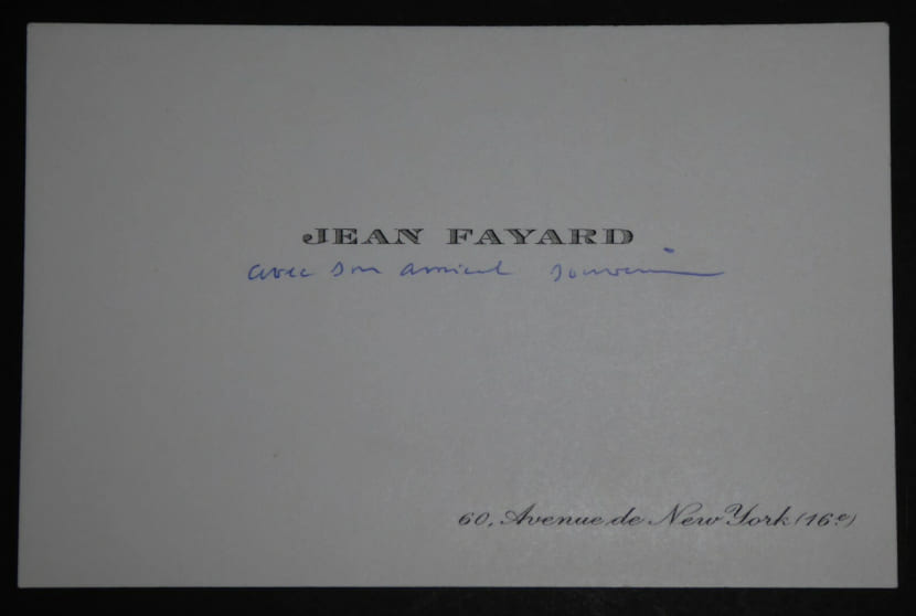 FAYARD Jean - CARTE DE VISITE ANNOT&Eacute;E, PARIS, 16e ARRONDISSEMENT. Jean Fayard