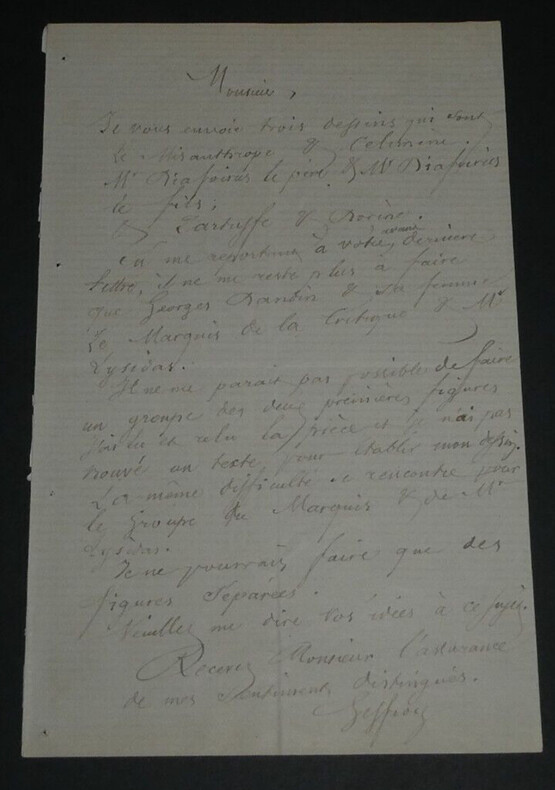Edmond GEFFROY - Lettre autographe sign&eacute;e dessin Tartuffe Le Misanthrope Moli&egrave;re. Edmond GEFFROY