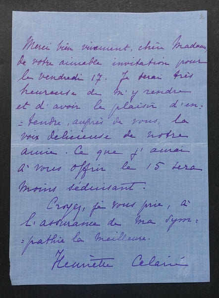 CELARIE Henriette - CARTE LETTRE AUTOGRAPHE SIGN&Eacute;E &Agrave; MADAME VINCENS BOUGUEREAU. Henriette C&eacute;lari&eacute;