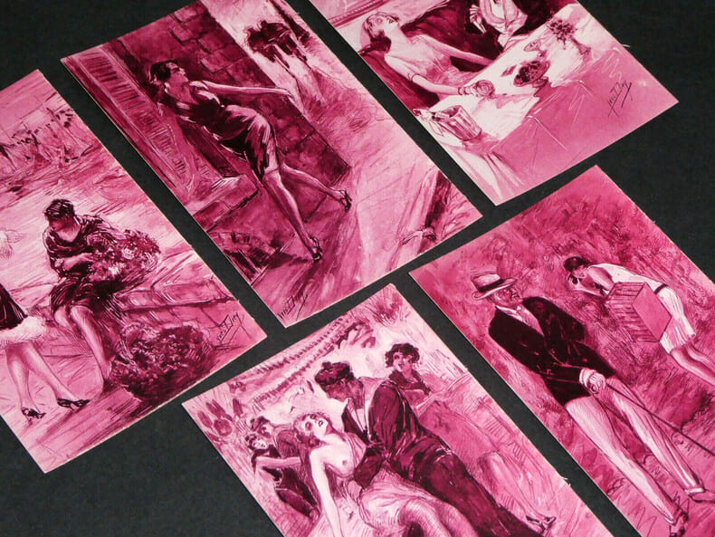 5 Cartes postales portraits de femmes curiosa sign&eacute;es Yves Die&yuml; dit Thiey. Yves Die&yuml; dit Thiey