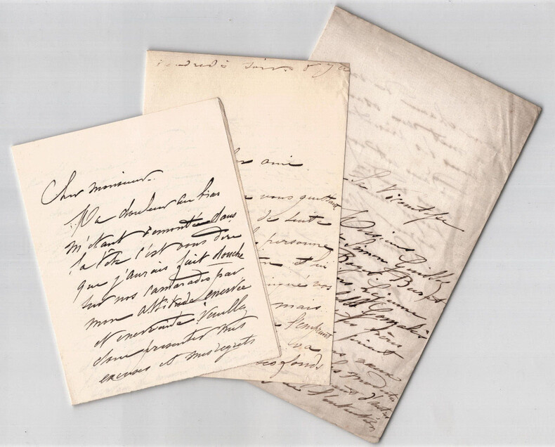 Francisque &Eacute;douard BERTIER -Peintre- Lot de 3 lettres autographes sign&eacute;es - 1870. Francisque &Eacute;douard Bertier