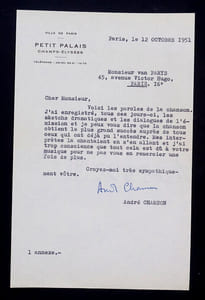 André CHAMSON - TAPUSCRIT SIGNÉ À Georges VAN PARYS, Paris, 1951