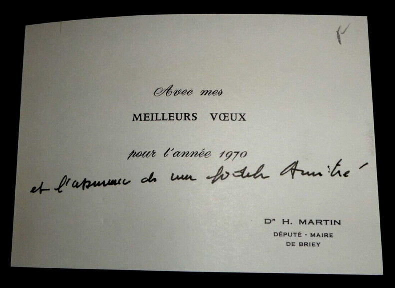 Docteur Henri MARTIN, M&eacute;decin - CARTE DE VOEUX AUTOGRAPHE. Henri MARTIN
