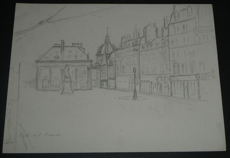 Dessin au crayon, Avenue Foch, Proche Arc de Triomphe, par E. Phelipeau 1914. E. Phelipeau