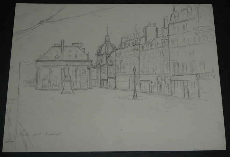 Dessin au crayon, Avenue Foch, Proche Arc de Triomphe, par E. Phelipeau 1914. E. Phelipeau