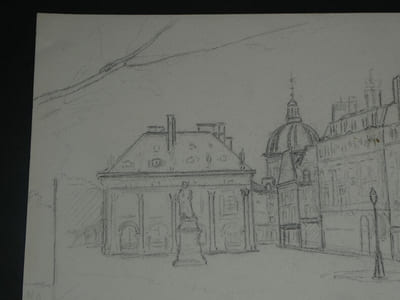 Dessin au crayon, Avenue Foch, Proche Arc de Triomphe, par E. Phelipeau 1914