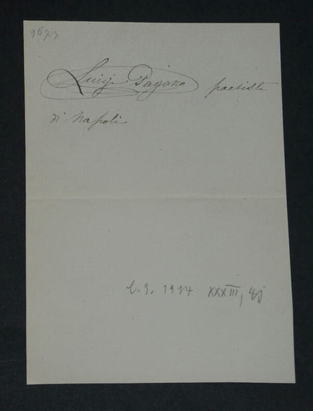 Luigi Pagano - Peintre - Page du liber amicorum avec signature autographe. Luigi Pagano