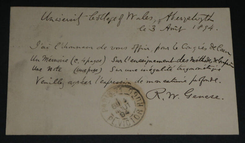 Robert William GENESE - Carte-lettre autographe sign&eacute;e &agrave; Charles-Ange LAISANT, 1894. Robert William GENESE