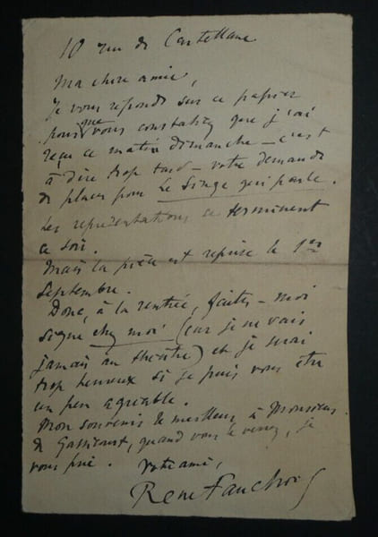 Ren&eacute; FAUCHOIS, &Eacute;crivain - BELLE LETTRE AUTOGRAPHE SIGN&Eacute;E, "Le singe qui parle". Ren&eacute; FAUCHOIS