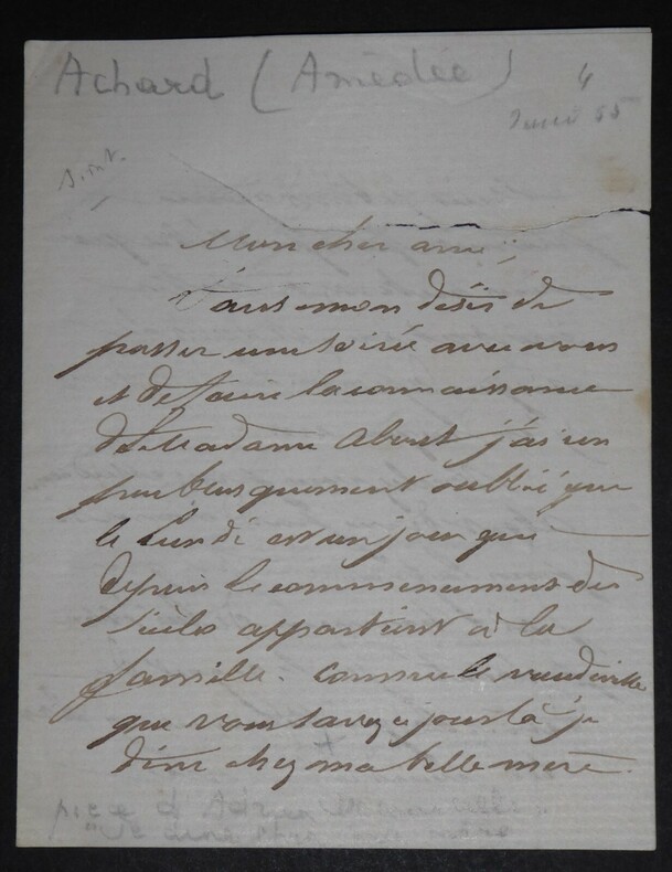 ACHARD Am&eacute;d&eacute;e - LETTRE AUTOGRAPHE SIGNEE. Am&eacute;d&eacute;e Achard