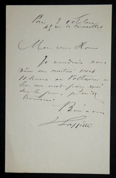 Jules LAFFITTE - Lettre autographe sign&eacute;e, Paris. Jules Laffitte