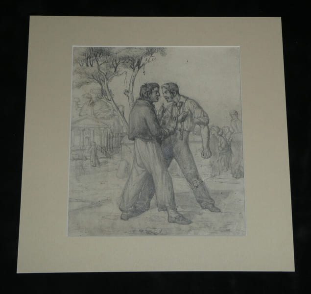 Dessin au crayon du XIX&egrave;me - Sc&egrave;ne de querelle. 