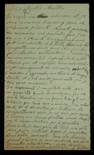 Carte autographe sign&eacute;e &agrave; Charles-Ange LAISANT, &Eacute;quipollences. Generoso GALLUCCI