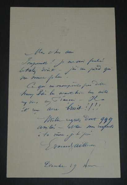 &Eacute;douard PAILLERON, Dramaturge - LETTRE AUTOGRAPHE SIGN&Eacute;E, Ent&ecirc;te gaufr&eacute;. &Eacute;douard Pailleron