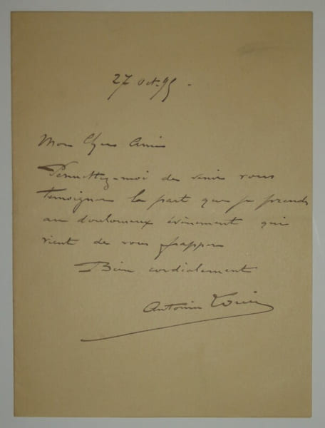 LETTRE AUTOGRAPHE SIGN&Eacute;E, OCTOBRE 1895. Antonin Louis