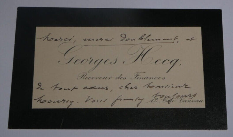 Georges HECQ - CARTE DE VISITE AUTOGRAPHE SIGNEE DE DEUIL. Georges HECQ