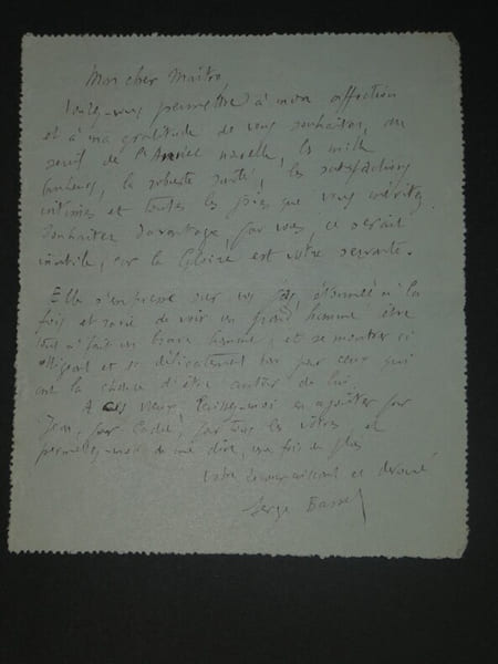 Serge BASSET - CARTE PNEUMATIQUE AUTOGRAPHE SIGN&Eacute;E &agrave; son ma&icirc;tre en [1903]. Serge BASSET