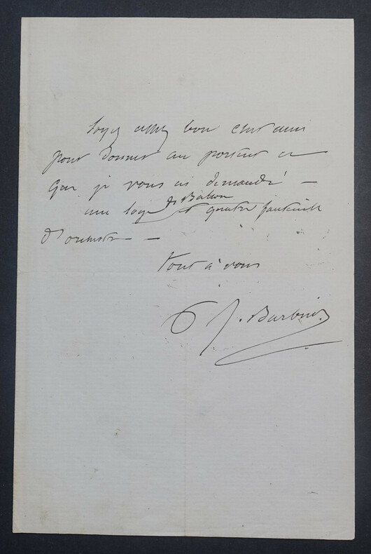 BARBIER Jules - LETTRE AUTOGRAPHE SIGN&Eacute;E, LIBRETTISTE. Jules Barbier