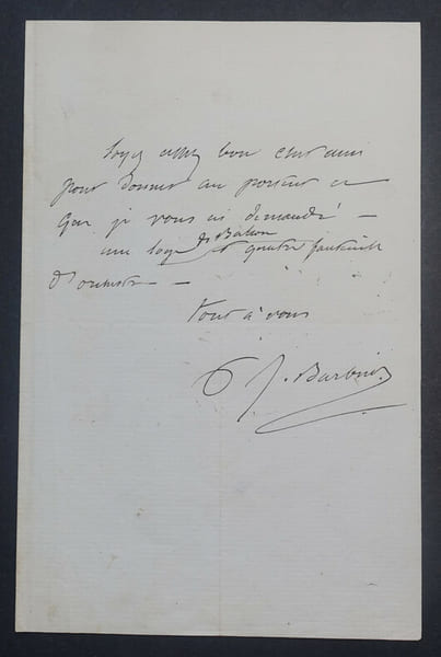 BARBIER Jules - LETTRE AUTOGRAPHE SIGN&Eacute;E, LIBRETTISTE. Jules Barbier