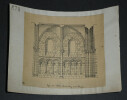 Trav&eacute;e de l'&eacute;glise du Petit-Quevilly, pr&egrave;s Rouen (XIIe si&egrave;cle) — Dessin original &agrave; l'encre. Louis Henri Laffill&eacute;e