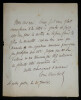 Louis VEUILLOT - Lettre autographe sign&eacute;e adress&eacute;e &agrave; Eug&egrave;ne Loudun. Louis Veuillot
