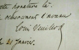 Louis VEUILLOT - Lettre autographe sign&eacute;e adress&eacute;e &agrave; Eug&egrave;ne Loudun. Louis Veuillot