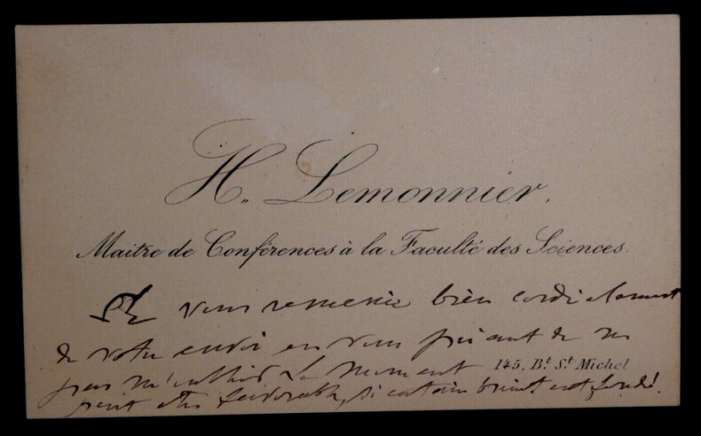 Hippolyte-Guillaume LEMONNIER, Conf&eacute;rencier - CARTE DE VISITE AUTOGRAPHE. Hippolyte-Guillaume LEMONNIER
