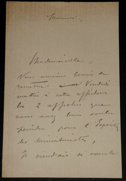 REGAMEY F&eacute;lix - LETTRE AUTOGRAPHE SIGN&Eacute;E, EXPOSITION DES MINIATURISTES. F&eacute;lix R&eacute;gamey