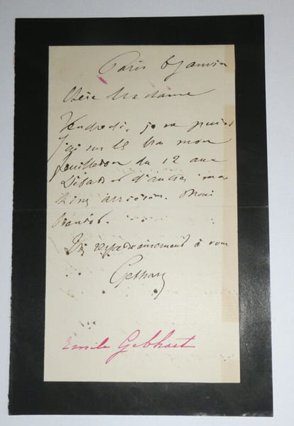 &Eacute;mile G&Eacute;BHART, Historien- LETTRE AUTOGRAPHE SIGN&Eacute;E, 6 janvier &agrave; Paris. &Eacute;mile GEBHART